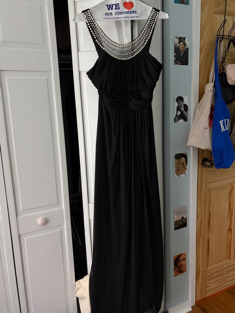 Black Women’s Evening Maxi Dress - Elegant Gathered Bodice